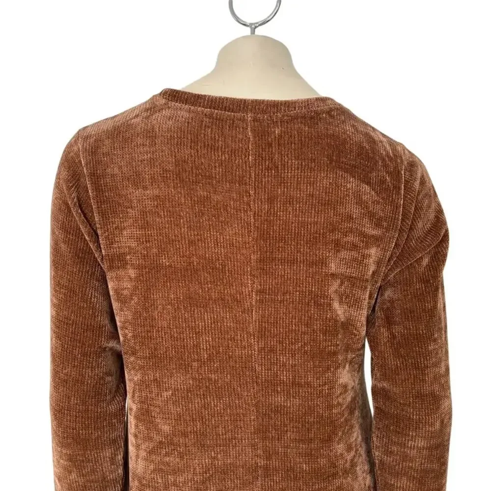 NEW LOGO Lori Goldstein Slouchy Pocket Chenille Tunic Sweater in Brown SZ M